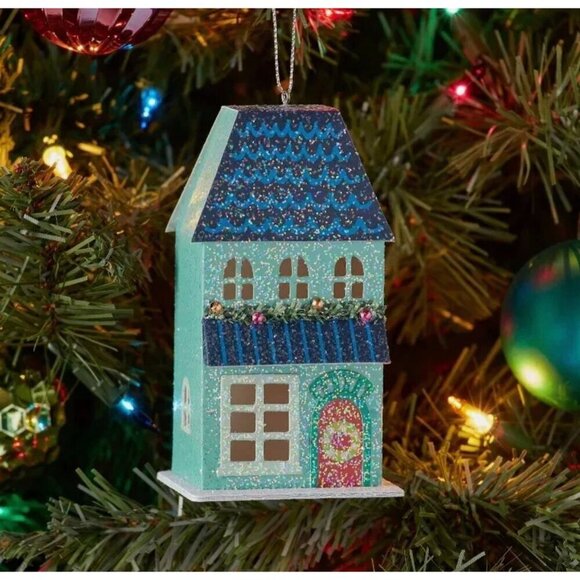 Glittered Paper House Christmas Tree Ornament Green Wondershop™ 5" Height - Picture 3 of 10